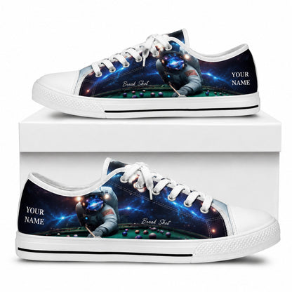 Astronaut Playing Pool Graphic Custom Low Top Shoes Box White