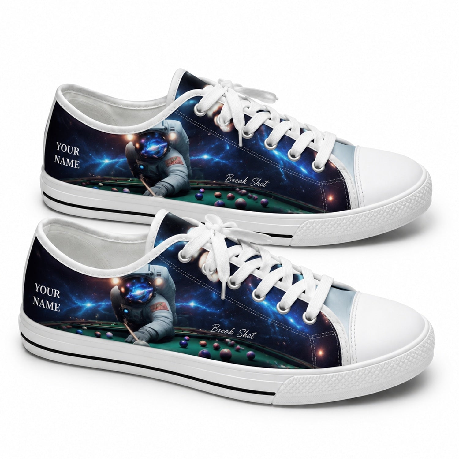 Astronaut Playing Pool Graphic Custom Low Top Shoes