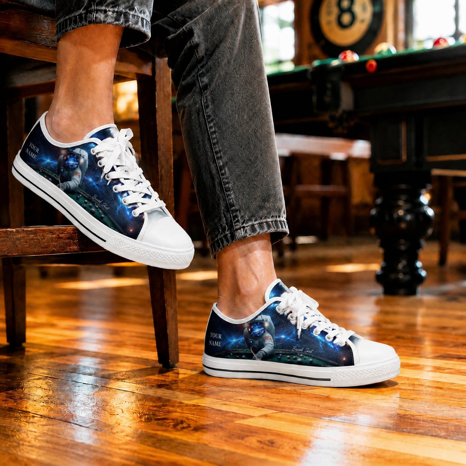 Astronaut Playing Pool Graphic Custom Low Top Shoes Life Style