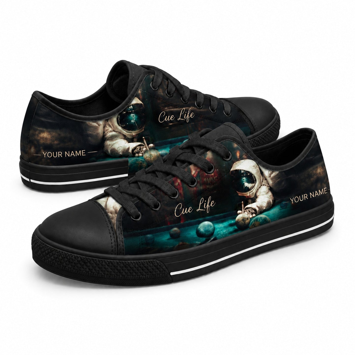 Astronaut Playing Pool Graphic Personalized Low Top Shoes Black Shoes