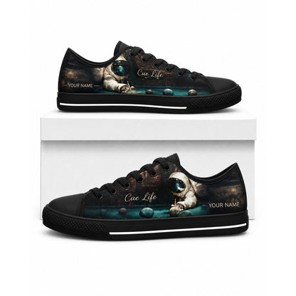 Astronaut Playing Pool Graphic Personalized Low Top Shoes Box Black
