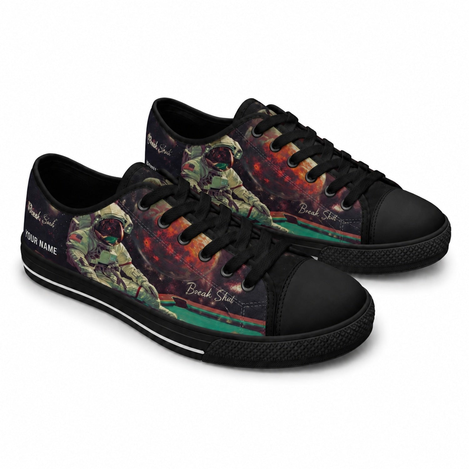 Astronaut Pool Player Artistic Custom Low Top Shoes Black Shoes