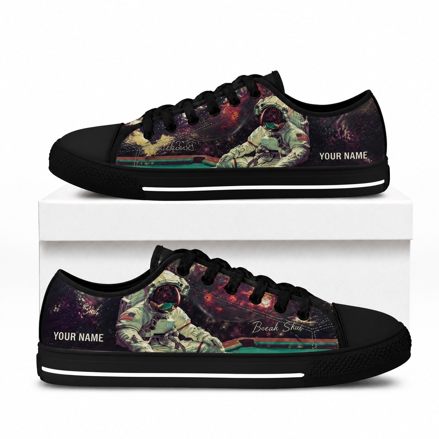 Astronaut Pool Player Artistic Custom Low Top Shoes Box Black