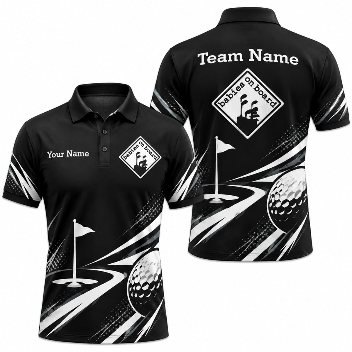 Babies On Board Golf Humor Personalized Golf Polo Shirt