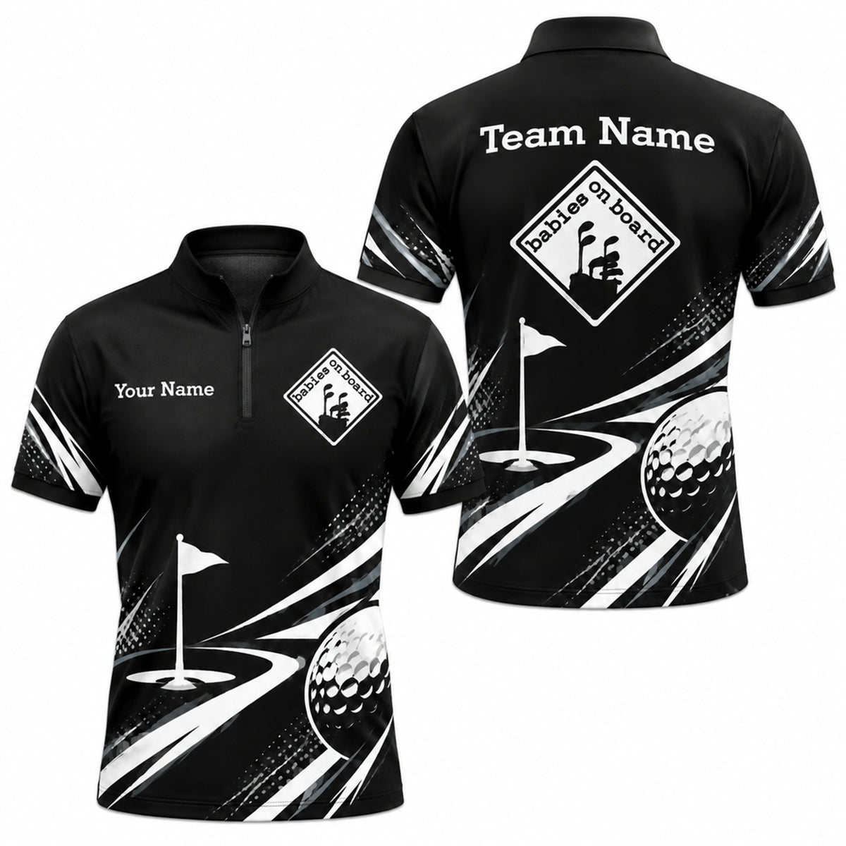 Babies On Board Golf Humor Personalized Golf Polo Shirt Jersey Zip 1 4 Collar