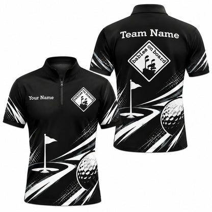 Babies On Board Golf Humor Personalized Golf Polo Shirt Jersey Zip 1 4 Collar