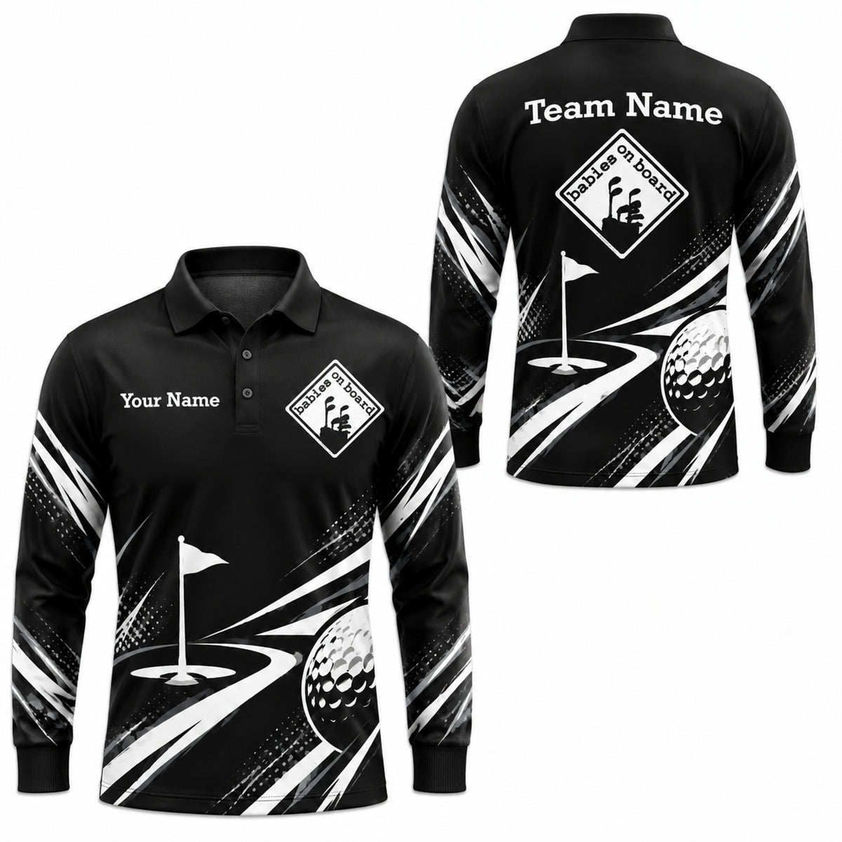 Babies On Board Golf Humor Personalized Golf Polo Shirt Long Sleeve Polo