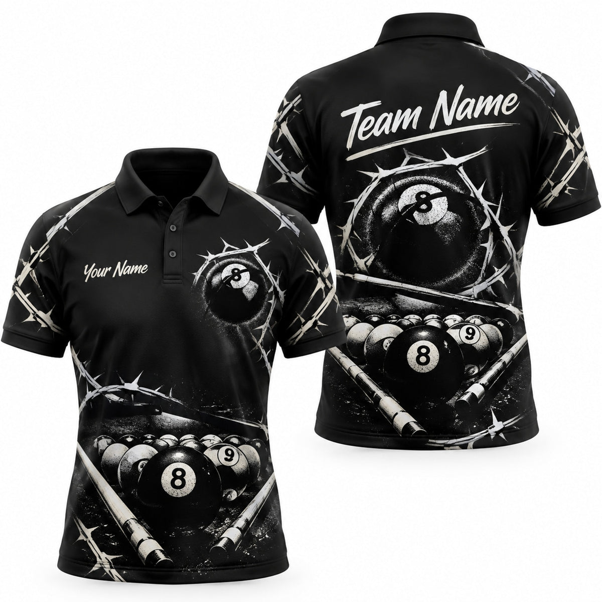 Barbed 8 Ball Billiards Graphic Personalized Billiard Polo Shirt