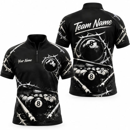 Barbed 8 Ball Billiards Graphic Personalized Billiard Polo Shirt Jersey Zip 1 4 Collar