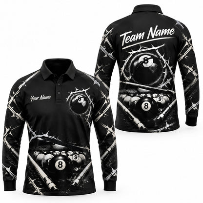 Barbed 8 Ball Billiards Graphic Personalized Billiard Polo Shirt Long Sleeve Polo