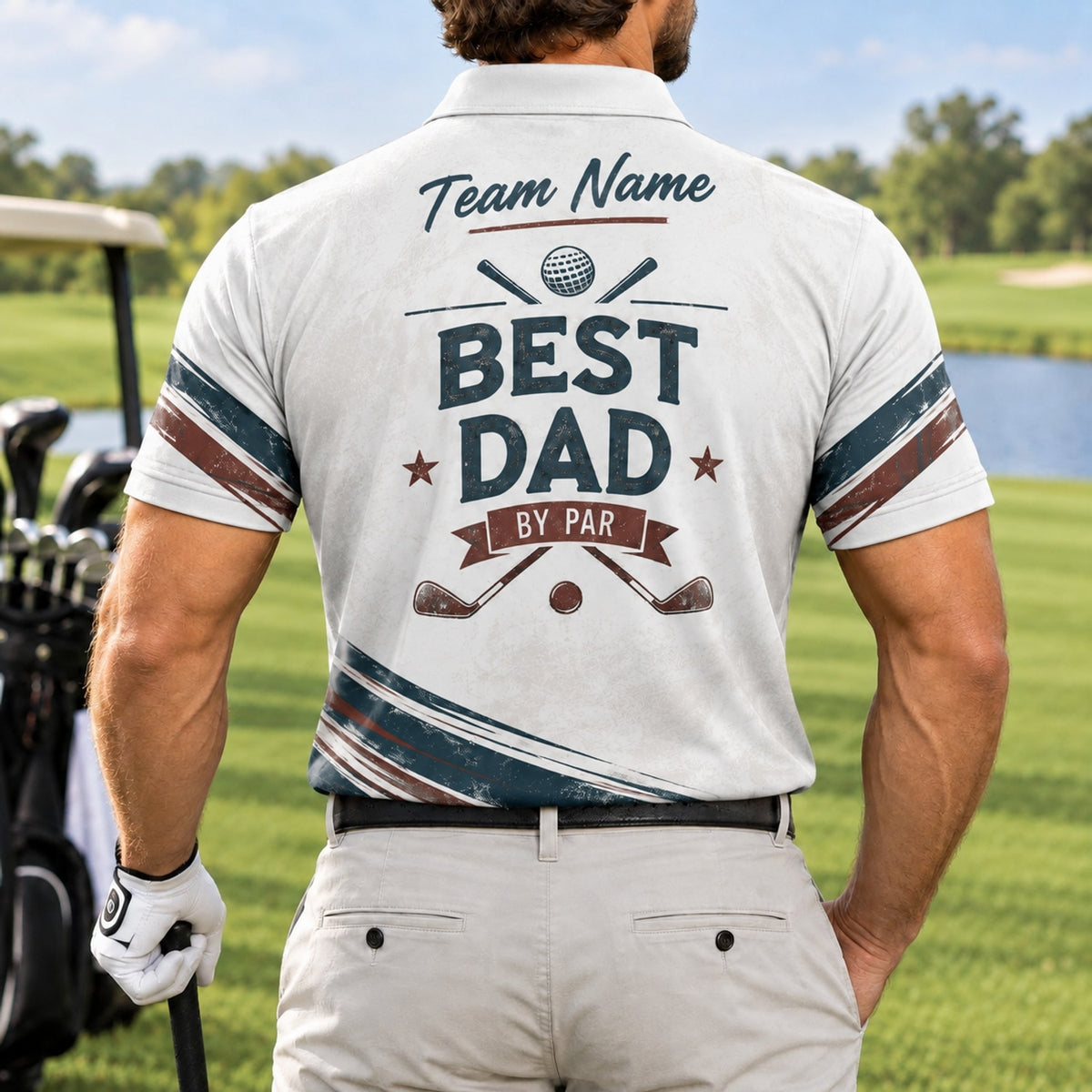Best Dad By Par Vintage Personalized Golf Polo Shirt Back View