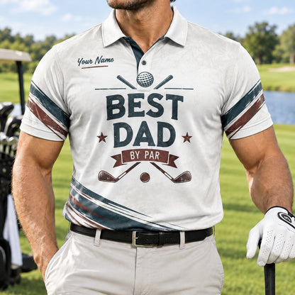 Best Dad By Par Vintage Personalized Golf Polo Shirt Front View