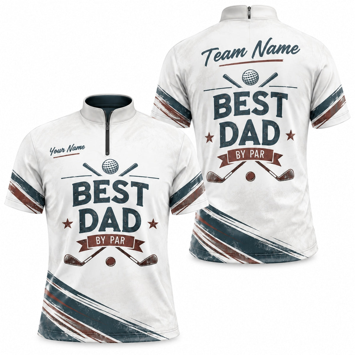 Best Dad By Par Vintage Personalized Golf Polo Shirt Jersey Zip 1 4 Collar