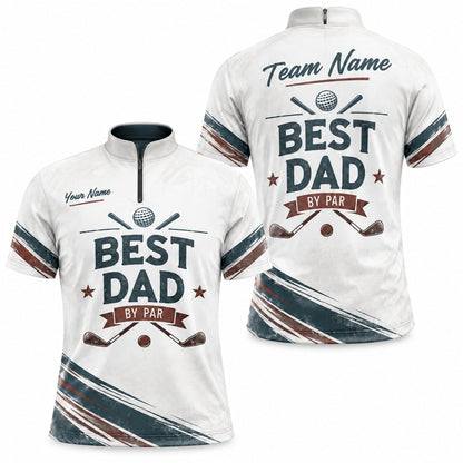 Best Dad By Par Vintage Personalized Golf Polo Shirt Jersey Zip 1 4 Collar