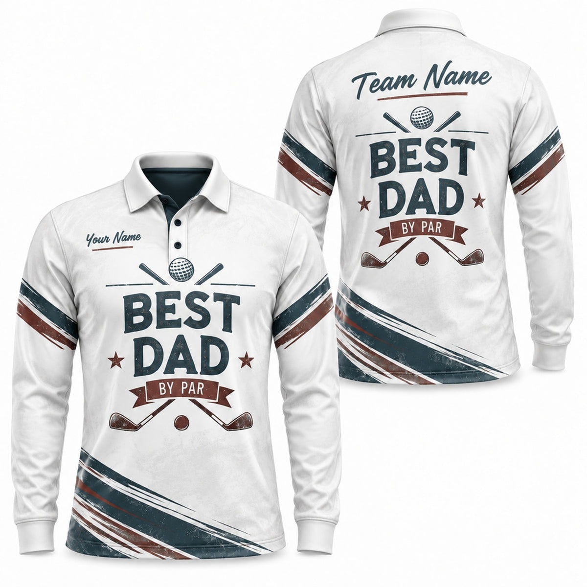 Best Dad By Par Vintage Personalized Golf Polo Shirt Long Sleeve Polo