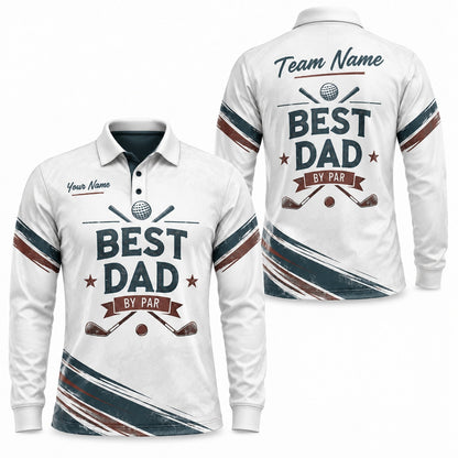 Best Dad By Par Vintage Personalized Golf Polo Shirt Long Sleeve Polo