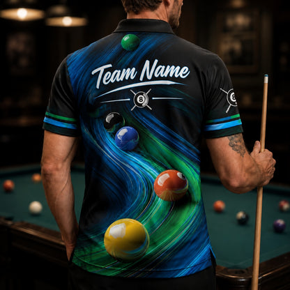 Billiard Balls Abstract Flow Custom Billiard Polo Shirt Back View