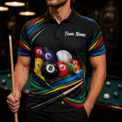 Billiard Balls And Cue Sport Personalized Billiard Polo Shirt Front View
