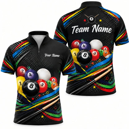 Billiard Balls And Cue Sport Personalized Billiard Polo Shirt Jersey Zip 1 4 Collar