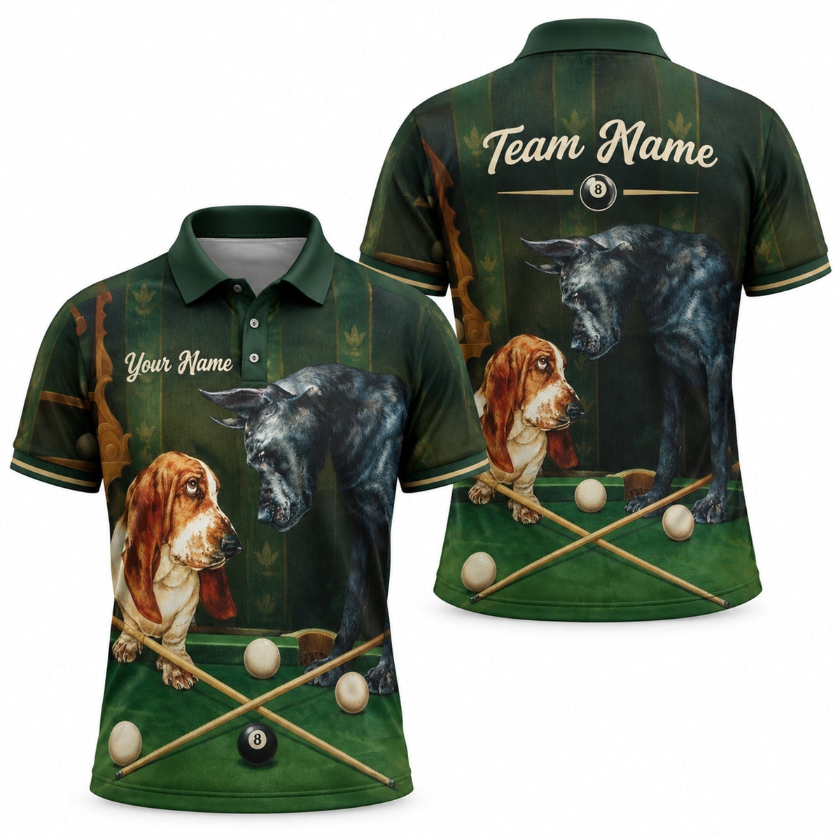 Billiard Dogs Graphic Personalized Billiard Polo Shirt