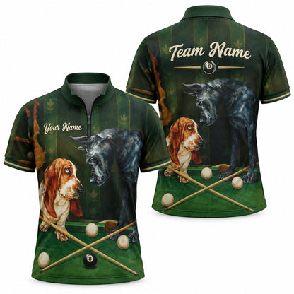 Billiard Dogs Graphic Personalized Billiard Polo Shirt Jersey Zip 1 4 Collar