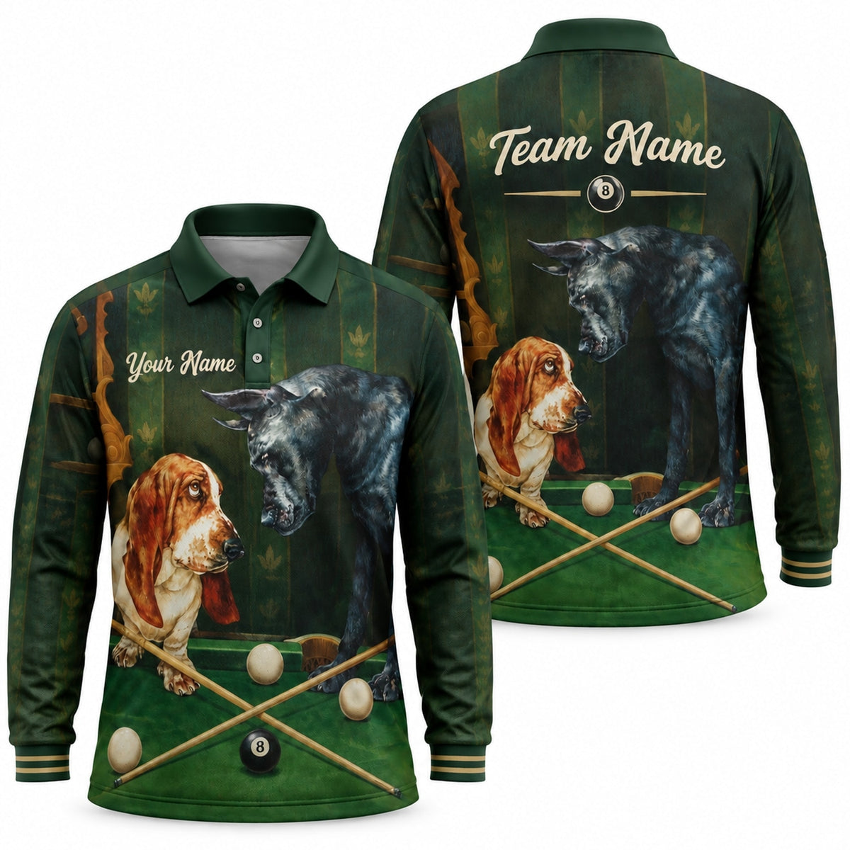 Billiard Dogs Graphic Personalized Billiard Polo Shirt Long Sleeve Polo