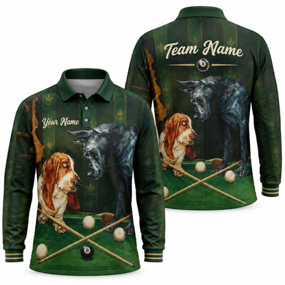Billiard Dogs Graphic Personalized Billiard Polo Shirt Long Sleeve Polo