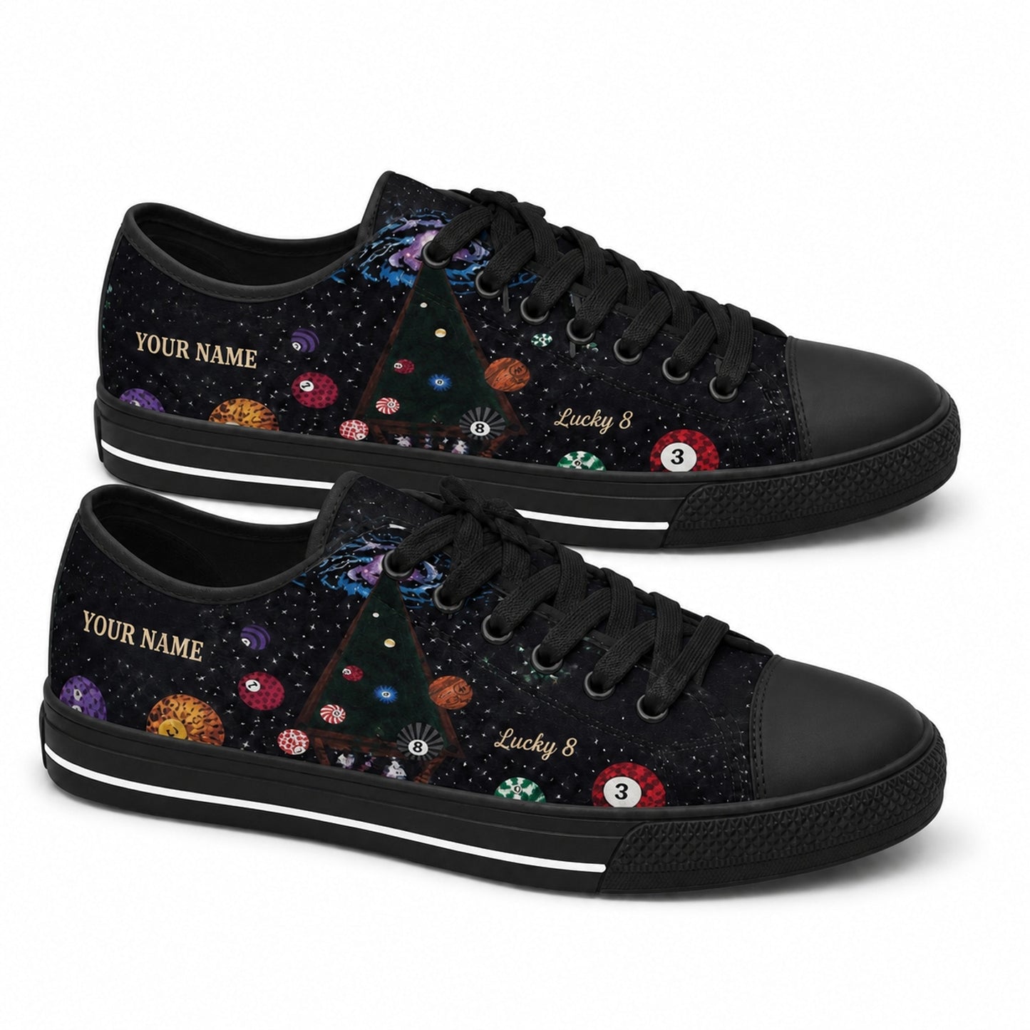 Billiard Eight Ball Design Graphic Custom Low Top Shoes Black Shoes