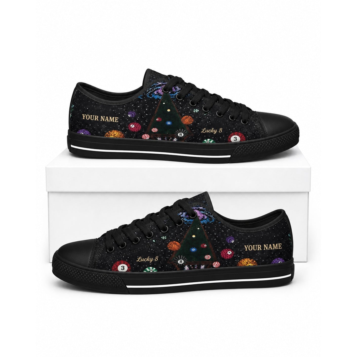 Billiard Eight Ball Design Graphic Custom Low Top Shoes Box Black