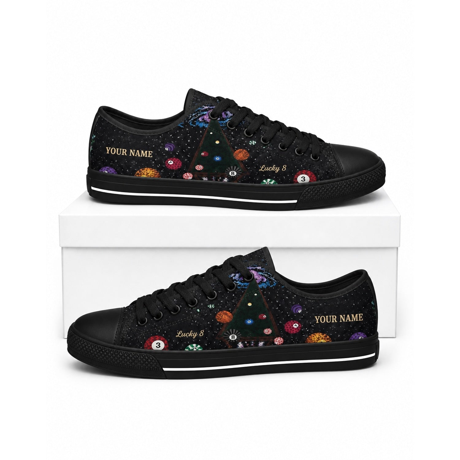 Billiard Eight Ball Design Graphic Custom Low Top Shoes Box Black