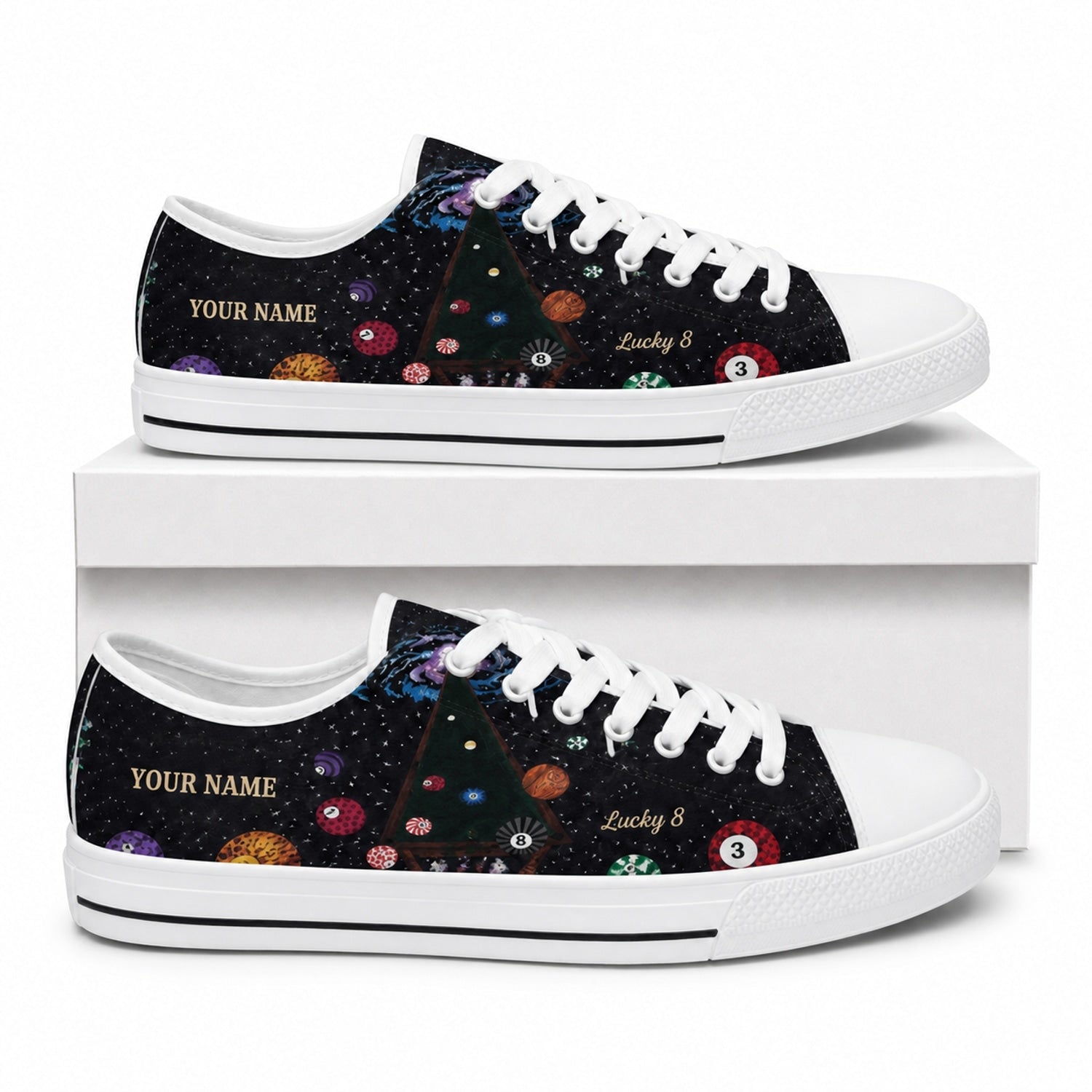 Billiard Eight Ball Design Graphic Custom Low Top Shoes Box White