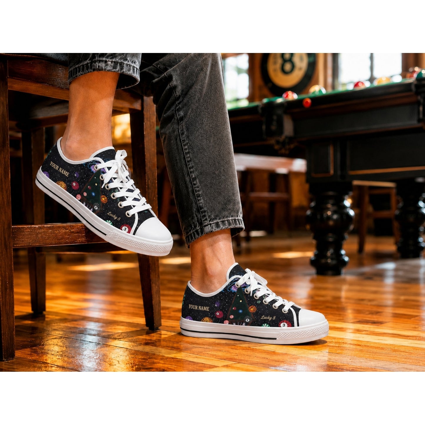 Billiard Eight Ball Design Graphic Custom Low Top Shoes Life Style