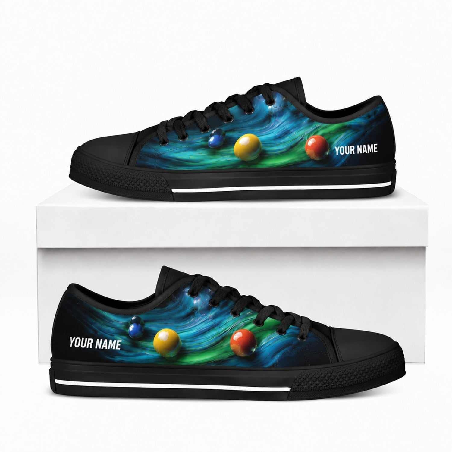 Billiard Pool Balls Graphic Custom Low Top Shoes Box Black