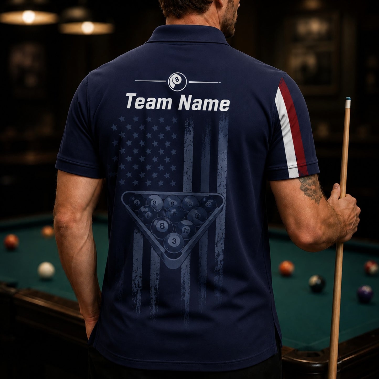 Billiards 8 Ball Graphic Custom Billiard Polo Shirt Back View