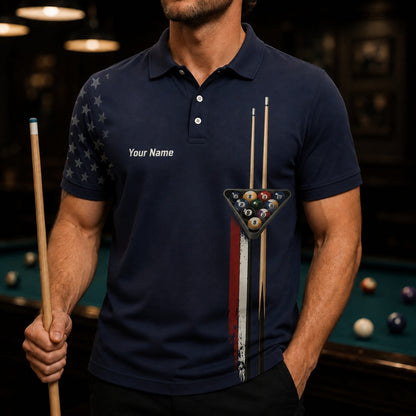 Billiards 8 Ball Graphic Custom Billiard Polo Shirt Front View
