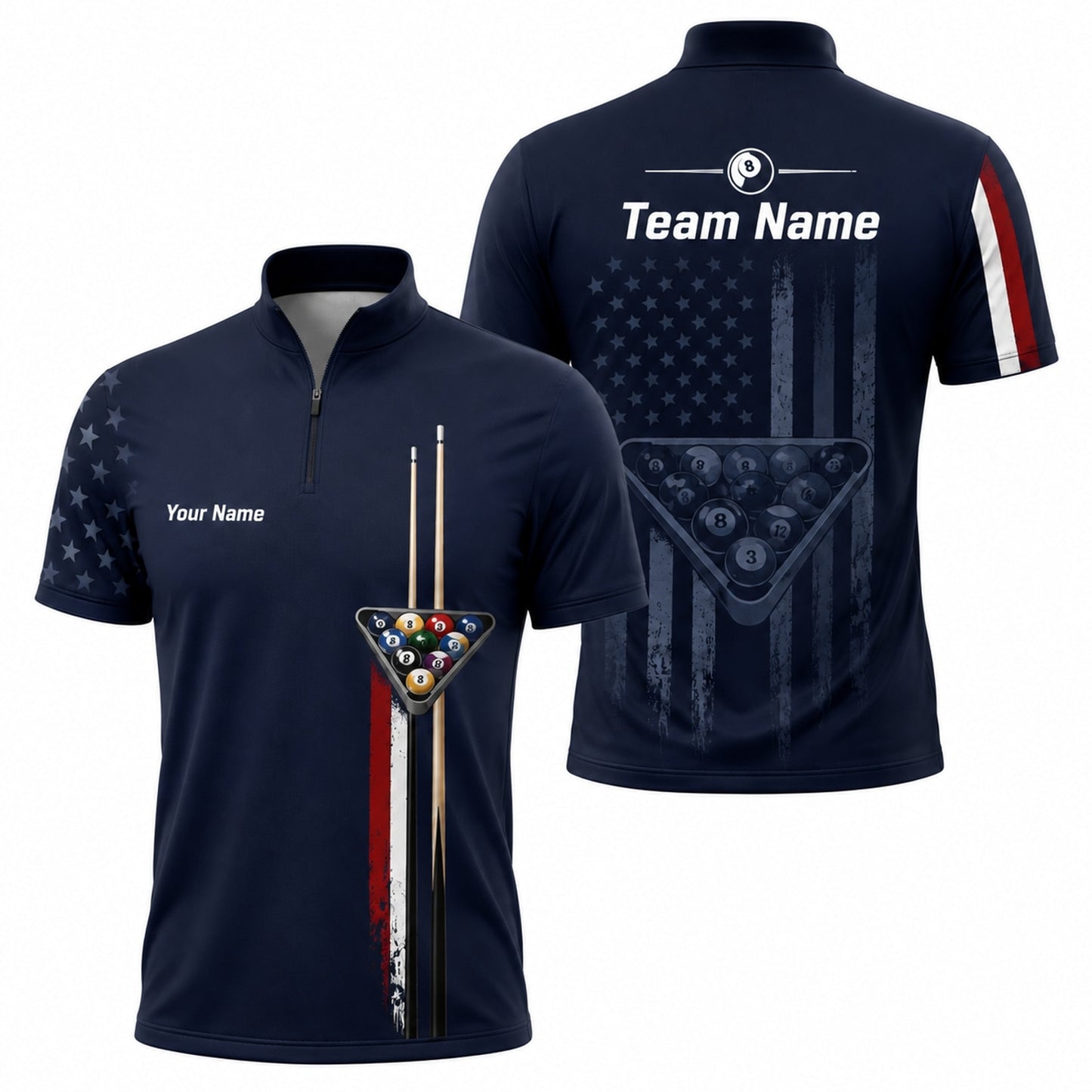 Billiards 8 Ball Graphic Custom Billiard Polo Shirt Jersey Zip 1 4 Collar