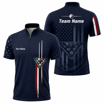 Billiards 8 Ball Graphic Custom Billiard Polo Shirt Jersey Zip 1 4 Collar