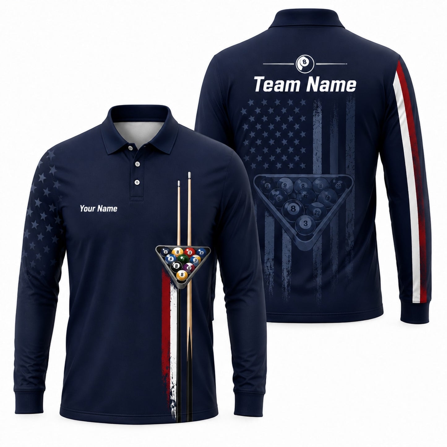 Billiards 8 Ball Graphic Custom Billiard Polo Shirt Long Sleeve Polo