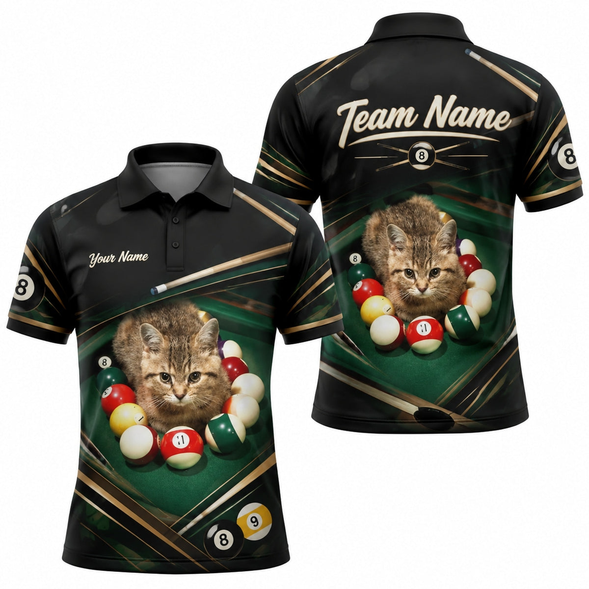Billiards Cat Graphic Custom Billiard Polo Shirt
