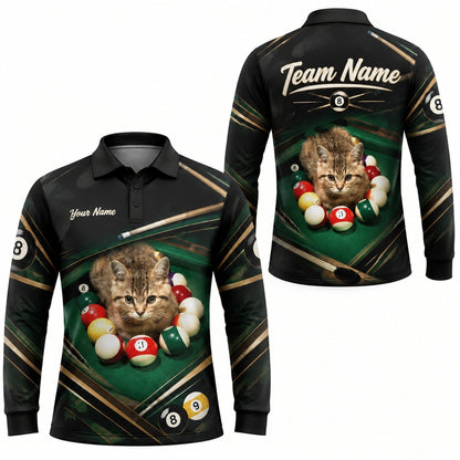 Billiards Cat Graphic Custom Billiard Polo Shirt Long Sleeve Polo