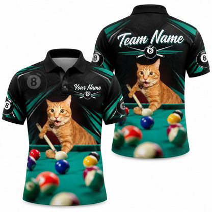 Billiards Cat Player Graphic Personalized Billiard Polo Shirt