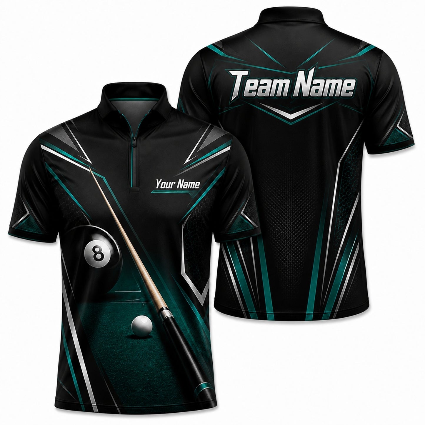Billiards Cue 8 Ball Graphic Custom Billiard Polo Shirt Jersey Zip 1 4 Collar