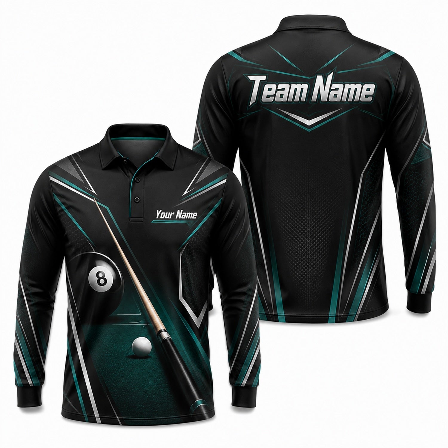 Billiards Cue 8 Ball Graphic Custom Billiard Polo Shirt Long Sleeve Polo