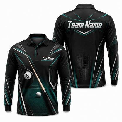 Billiards Cue 8 Ball Graphic Custom Billiard Polo Shirt Long Sleeve Polo