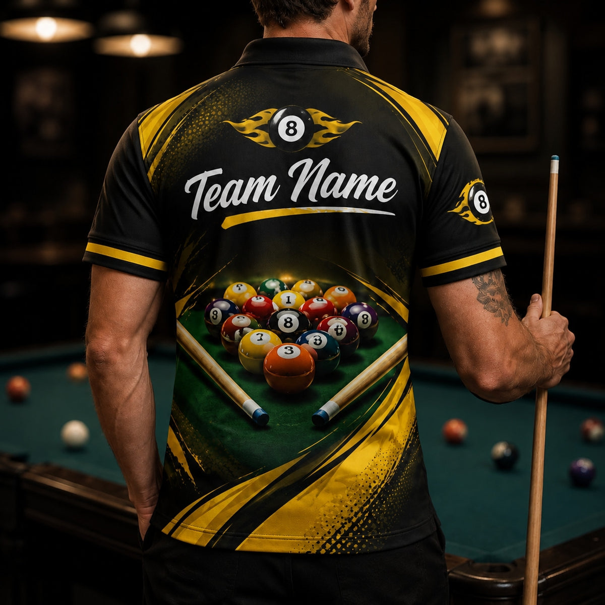 Billiards Cue And Balls Sport Personalized Billiard Polo Shirt Back View