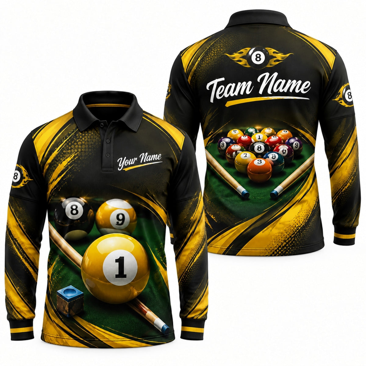 Billiards Cue And Balls Sport Personalized Billiard Polo Shirt Long Sleeve Polo