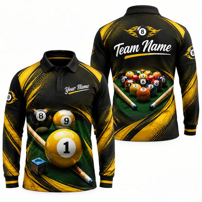 Billiards Cue And Balls Sport Personalized Billiard Polo Shirt Long Sleeve Polo
