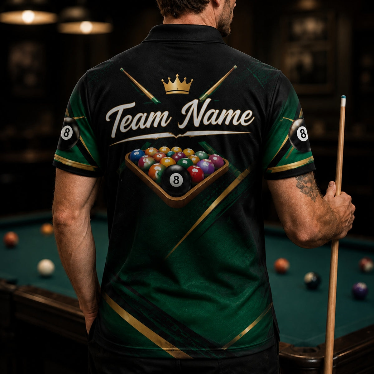 Billiards Dog Player Graphic Personalized Billiard Polo Shirt Back View