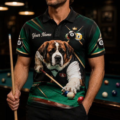 Billiards Dog Player Graphic Personalized Billiard Polo Shirt Front View