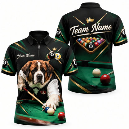 Billiards Dog Player Graphic Personalized Billiard Polo Shirt Jersey Zip 1 4 Collar